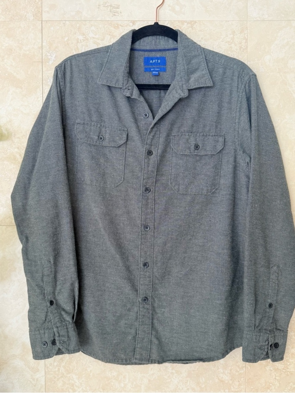 APT.9 Gray Soft Touch Button Down Shirt Chest Pockets Medium EUC
